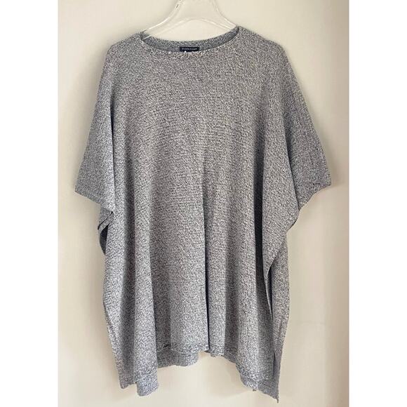 Eileen Fisher Tencel Twist Poncho Heather Gray Knit Size M/L Bateau Neck Boxy - Picture 2 of 7